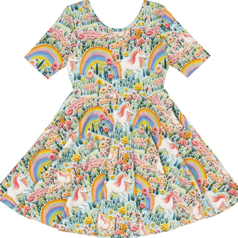 EMBROIDERED UNICORNS MABEL WAISTED DRESS