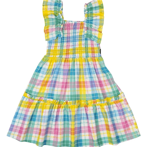 SUMMER TIME PLAID SHIRRED DRESS